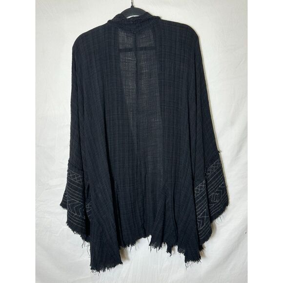 Free People FP One Kimono Jacket Large Black Wrap Embroidered Bell Sleeves - Picture 4 of 4